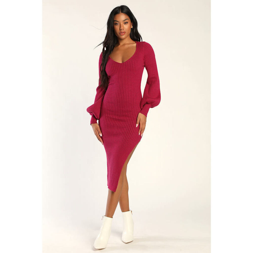 Lulus Season For Style Berry Pink Cutout Long Sleeve Sweater Dress - Size XL